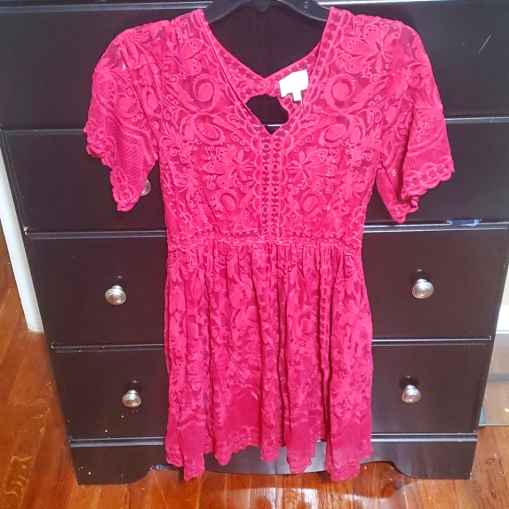 Entro Short Sleeved, Open Back Lace Dress